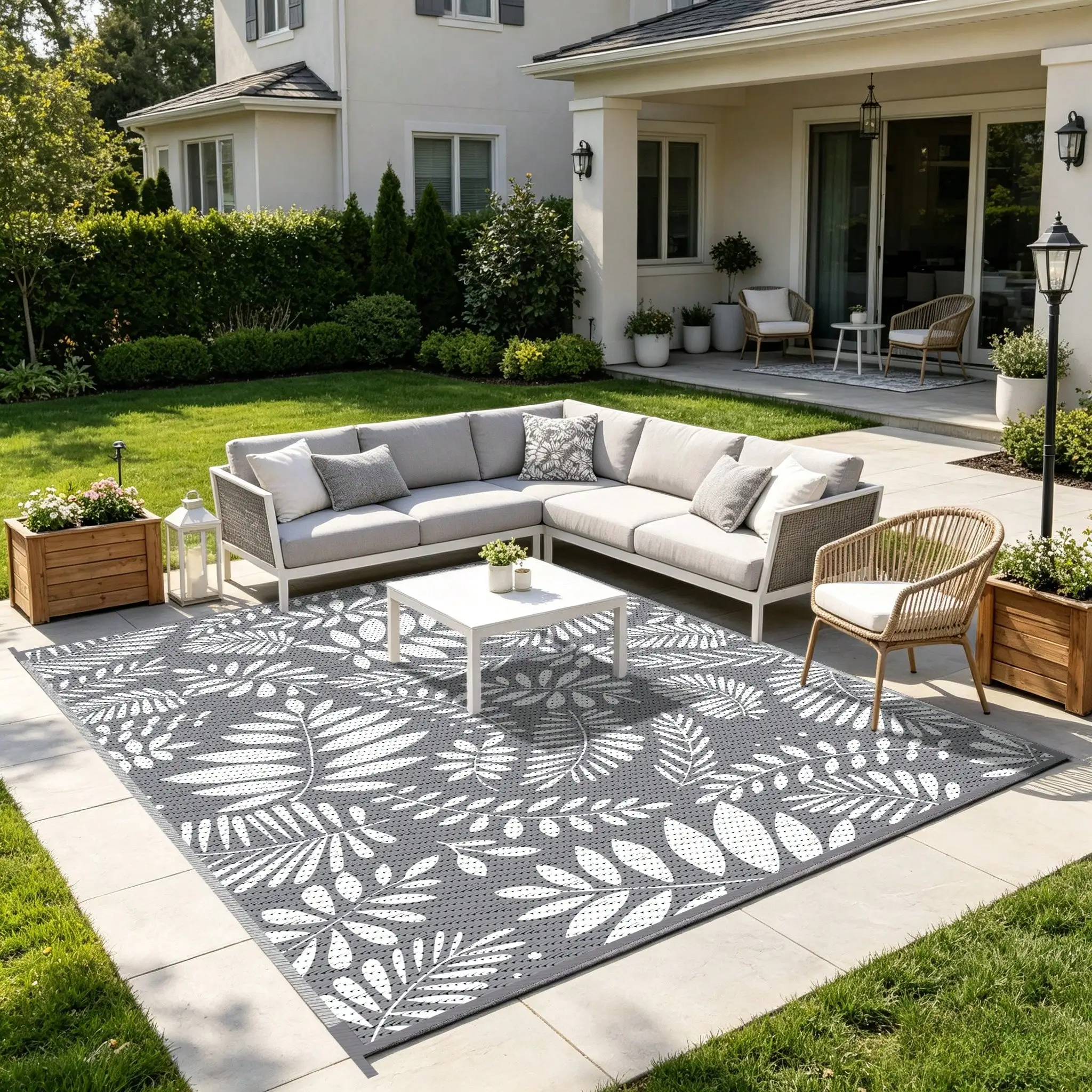 Gdieo Outdoor Rugs 8x10ft For Patios Waterproof, Reversible Tropical Plastic Straw Camping Mat Outside Rug, Large Outdoor Area Rug For RV, Porch, Deck, Balcony, Picnic(8'x10')