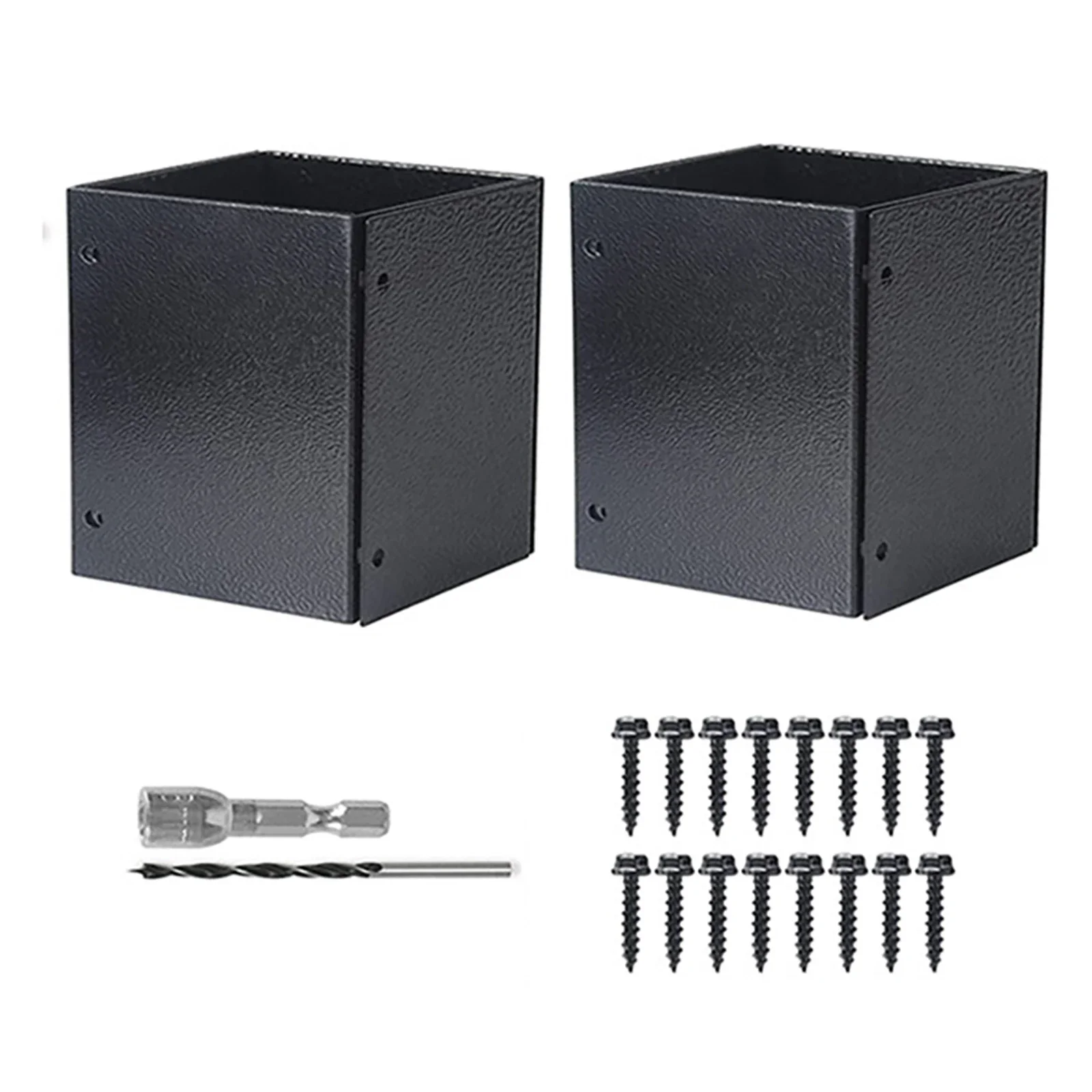 Set of Adjustable Stainless Steel Post Covers for Wooden Posts 3 3 6 Diameter Installation Kit with Screws and Drill Bits