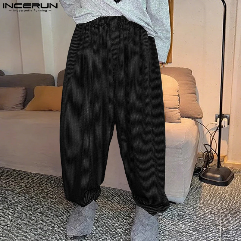 الرجال سروال مخطط ركض مرونة الخصر فضفاض الكورية نمط بنطلون الرجال الشارع الشهير 2025 مطوي السراويل الطويلة غير رسمية S-5XL INCERUN