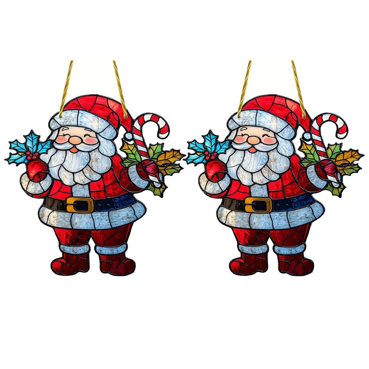 A71P زينة عيد الميلاد سانتا كلوز، ديكورات نافذة أكريليك ملونة مع سلسلة علامات تعليق المعلقات الخارجية #1