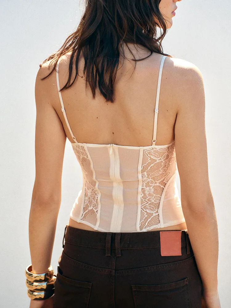 

New Summer Women's Lace Cling Fibone Svel Brtte Sle Tank Top Commute Sle ort Length Color 00% Other M...