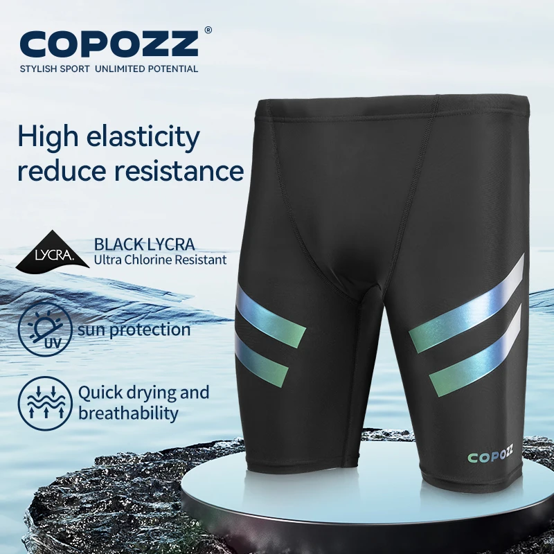 COPOZZ Men Shark Skin Water Repellent Swimming Trunks of Short and Five-quarter Length Swimsuit Swimwear Racing Briefs L-4XL