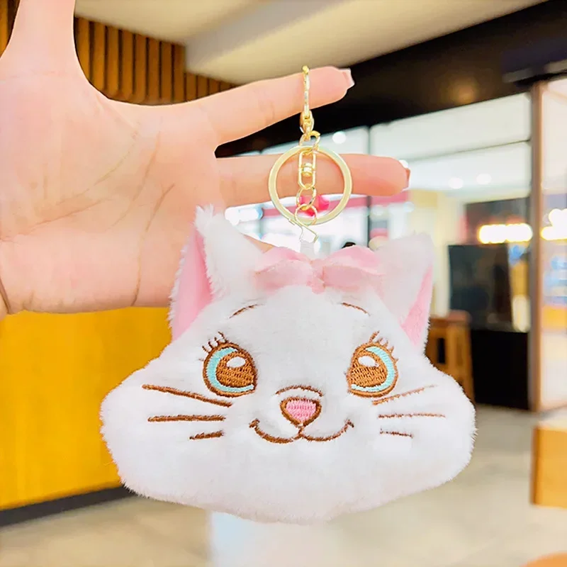 かわいいディズニーマリー猫白ぬいぐるみキーホルダーミニ小銭入れアニメぬいぐるみバックパックジュエリーペンダントスクールバッグペンダント飾り