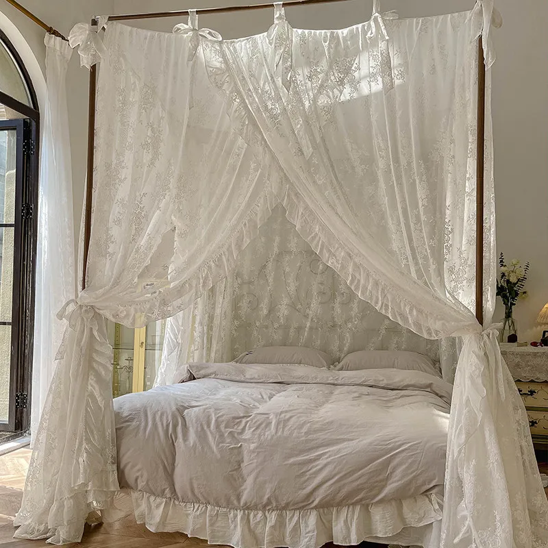 Princess wind lace court mosquito net 1.8m bed household three doors floor paint bracket mantle