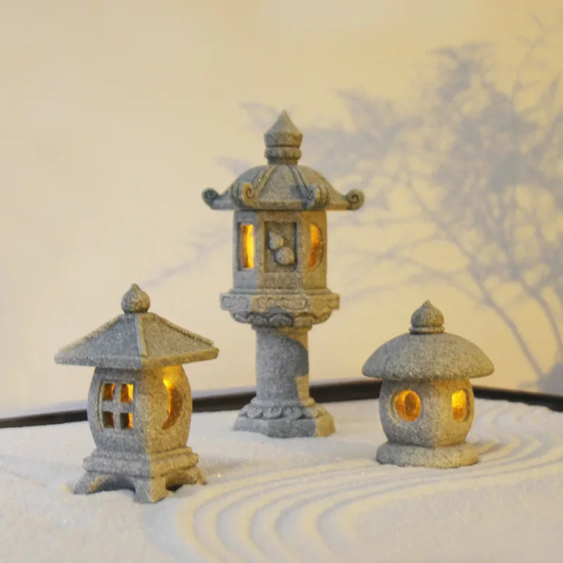 New Decoration Zen Ornaments Solar Powered Tower Garden Statue Palace Lanterns Chinese Solar Lamp Stone Courtyard Pagoda Lantern