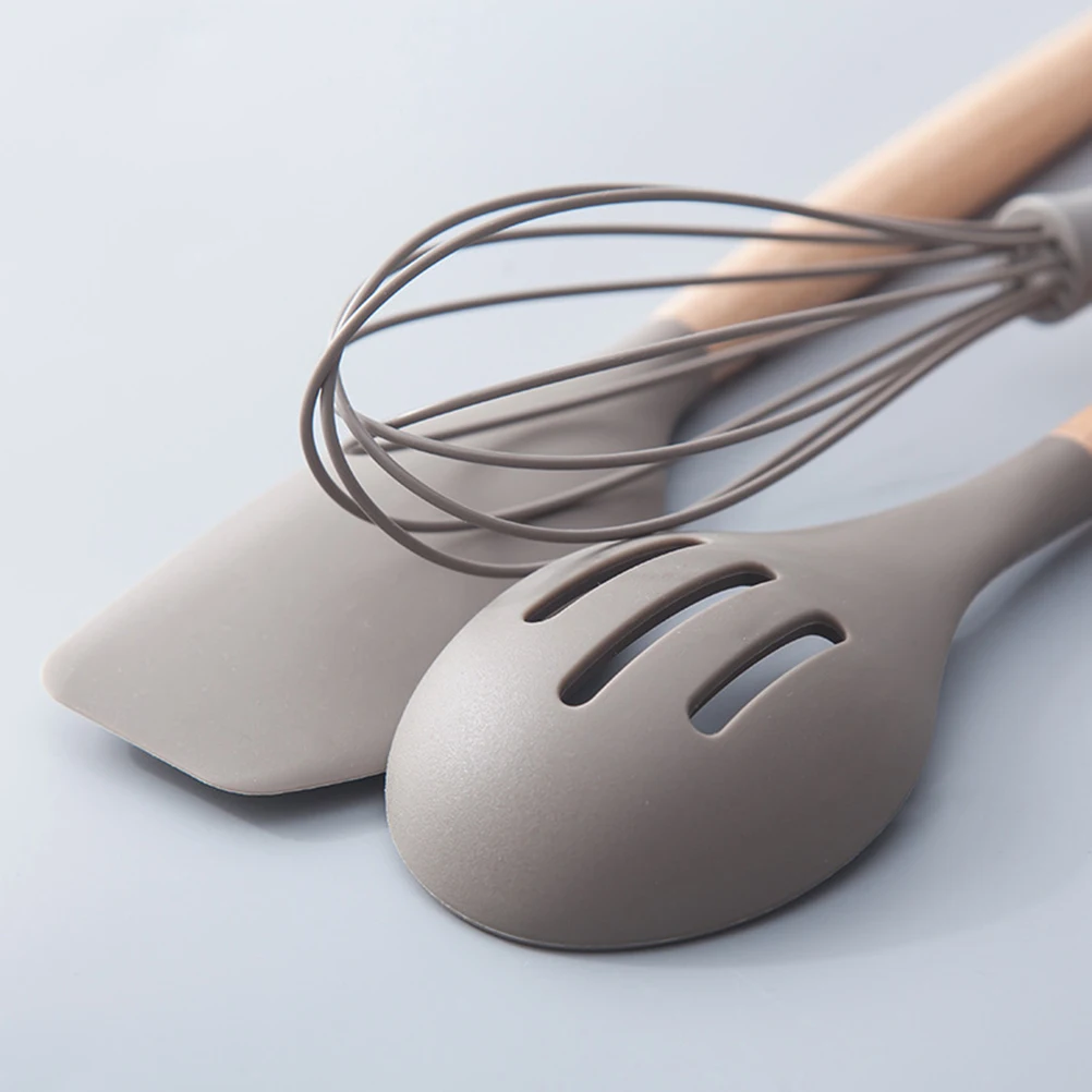 

Premium Beech Wood Handle Silicone Cooking Utensils Set Heat Resistant Non-Stick Kitchen Tools For Home Baking Ceramic Pots
