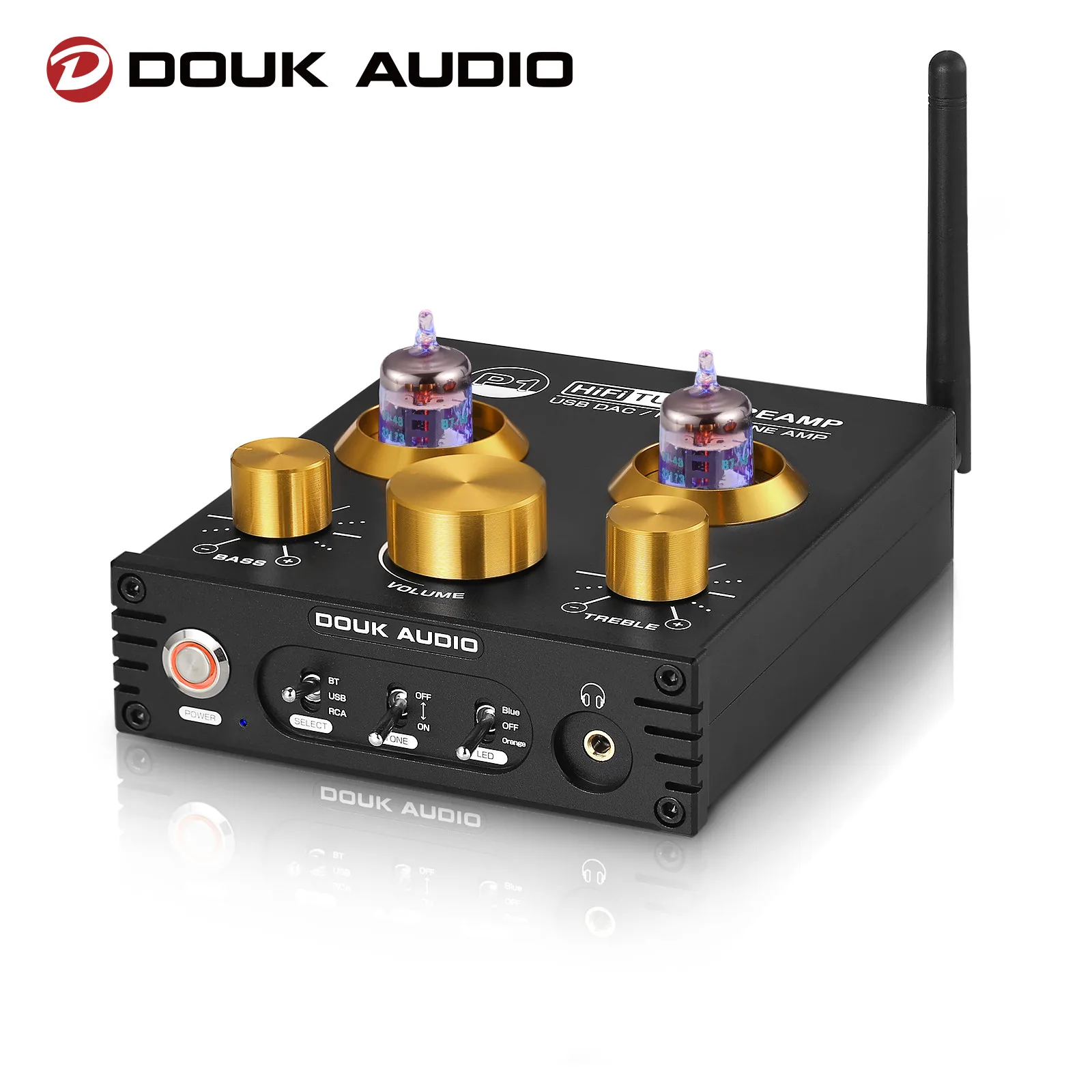 Douk Audio P1 HiFi JAN 5654 Vacuum Tube Preamp Bluetooth 5.0 Audio Receiver USB DAC Headphone Amp APTX