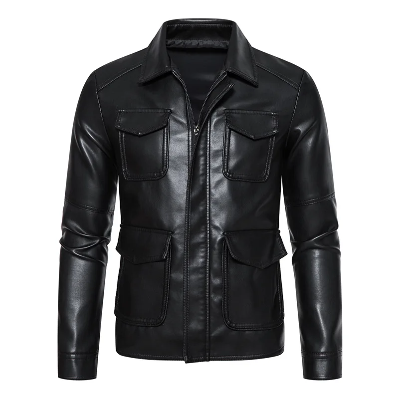 New motorcycle leather jacket for men - Korean style trendy slim-fit stylish versatile lapel riding leather jacket
