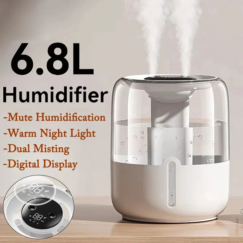 Xiaomi 6.8L Large Capacity Air Humidifier USB Dual Spray Home Office Bedroom Desktop Low Noise With Night Light Digital Display