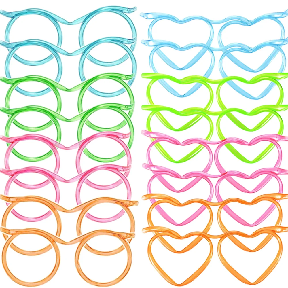 8 Pcs Plastic Drinking Straw Eyeglasses Silly  DIY Decoration Straw Glasses in Cute Heart Fun Crazy  Party Straws