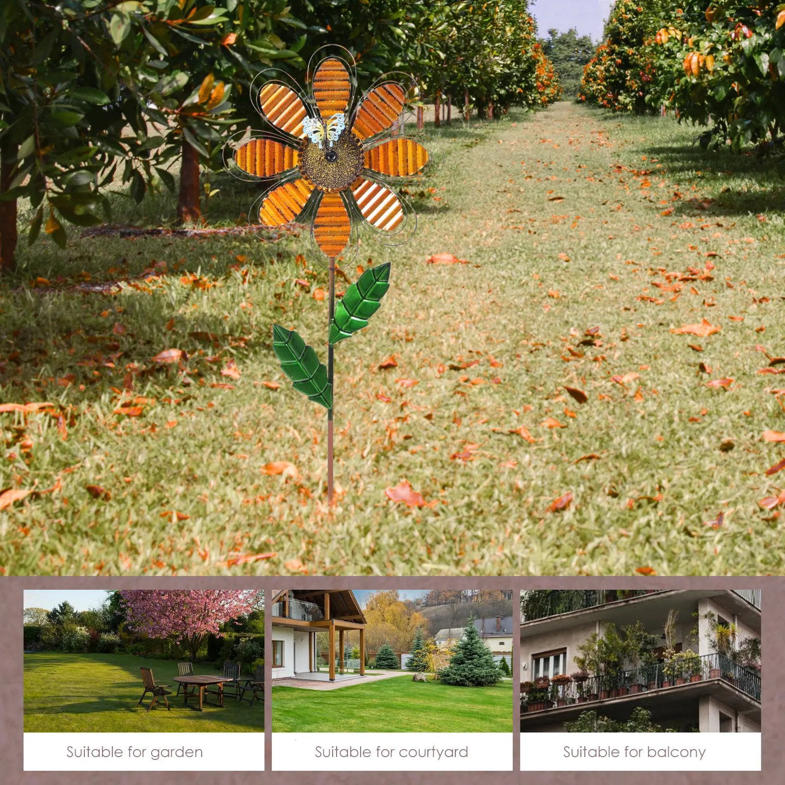 

Садовый декоративный ветрячок для установки в грунт - Креативный вращающийся железный ветрячок для украшения двора, устойчивый к погодным условиям