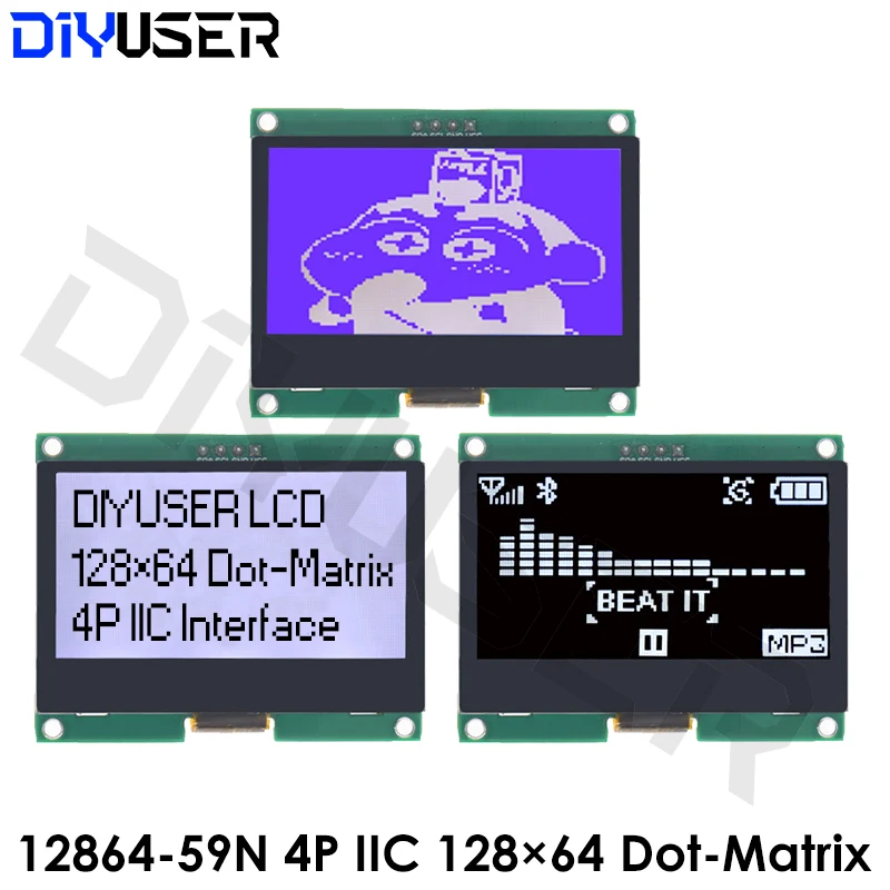 12864 LCD 4P IIC arayüzü 12864-59N, LCD modülü, dişli, çince yazı tipi ile, arduino için 128x64 nokta matris ekran