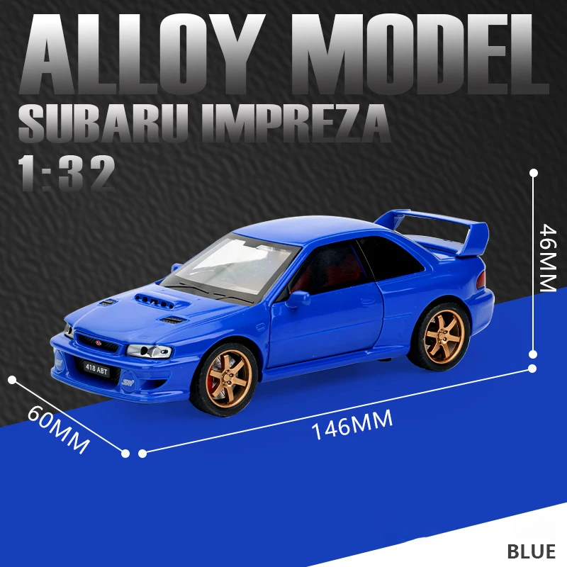 1:32 JDM Subaru Impreza STI WRX Alloy Car Model Sound and Light Pull Back Children's Toy Collectibles Birthday gift