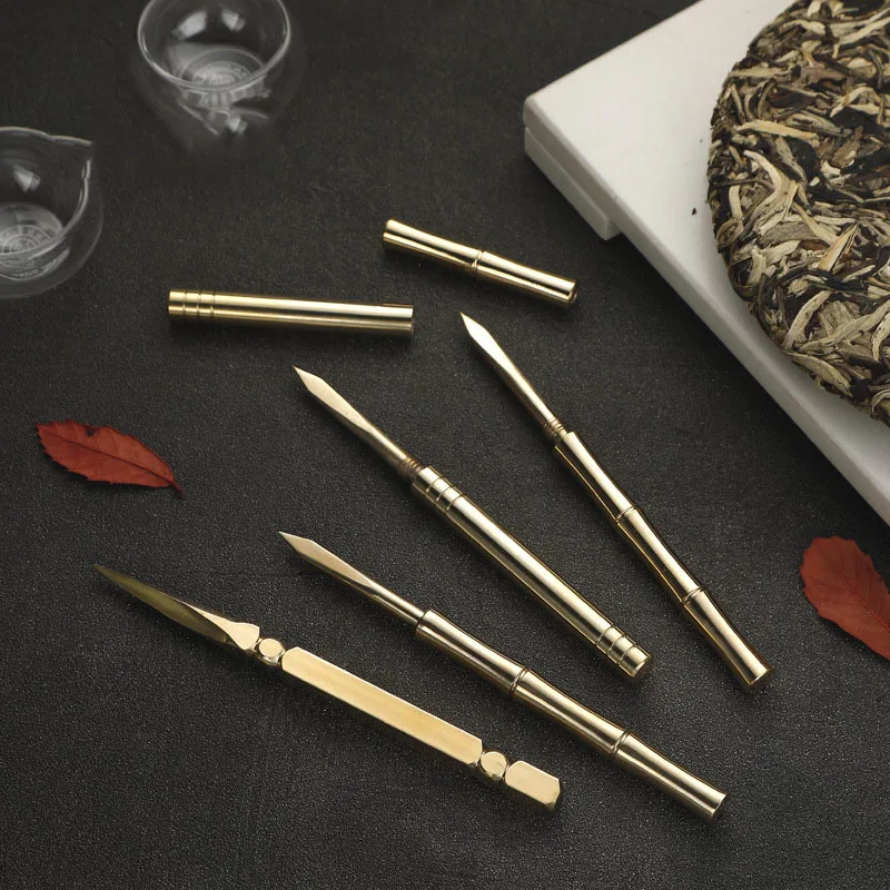 Pure Copper Tea Knife with Bamboo Shell, Kung Fu Knife, Open Tea, Prying Tea Needle, Tea Set Accessories