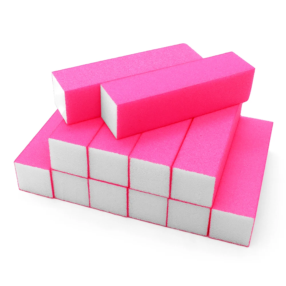 10Pcs Pink Nail Buffer Blocks Rectangular Sponge Files for Gel Polish Removal Shaping Natural/Fake Nails Manicure Pedicure Tools