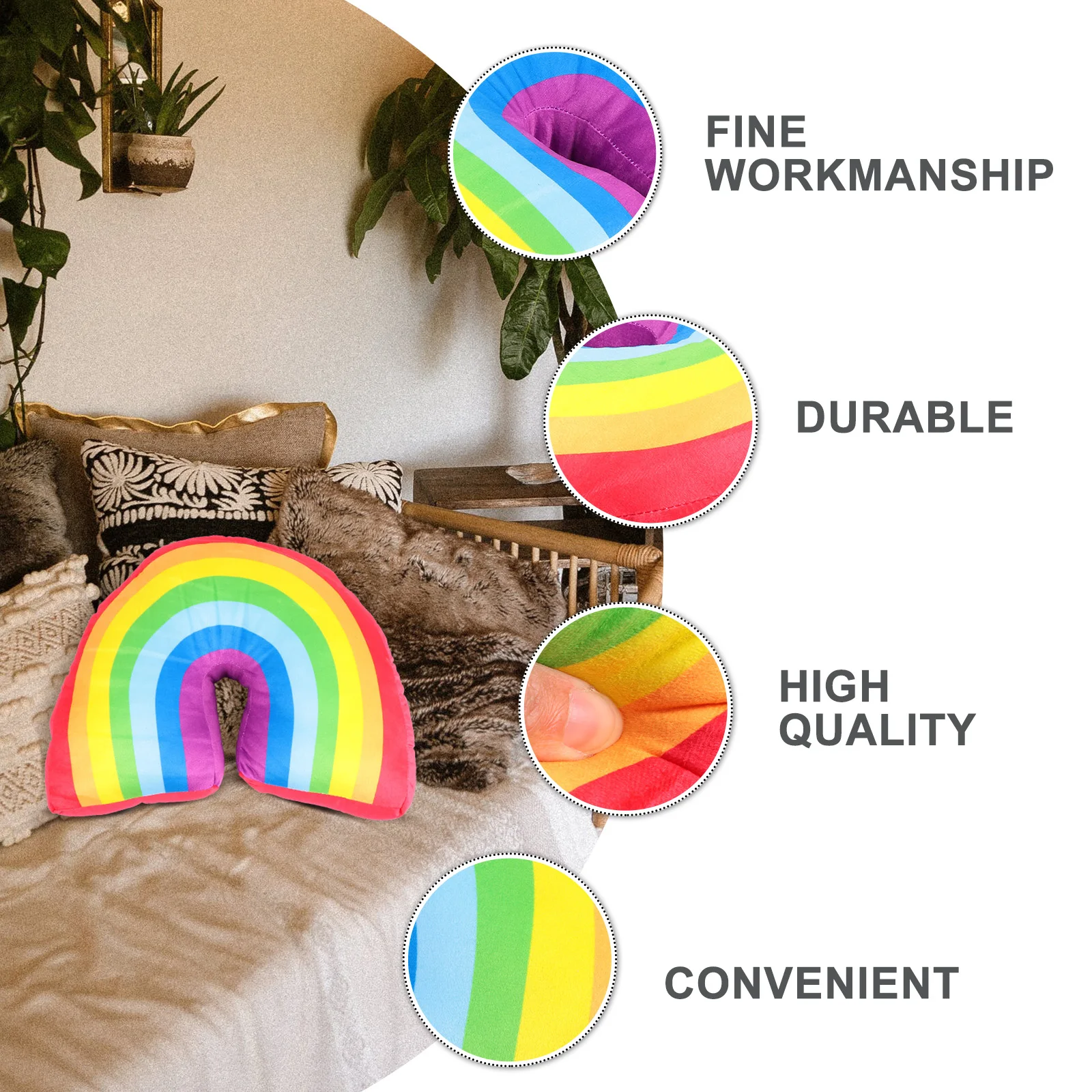 

1pc Rainbow Shaped Pillow Soft Bedroom Office Rainbow Throw Pillow Decor Filled PP Cotton Elastic Comfort Gift