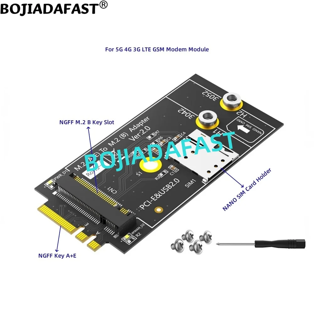 NGFF M.2 Key A+E Interface To M2 Key-B Wireless Adapter With 1 NANO SIM Card Slot For 3G 4G GSM LTE WWAN Modem 5G Module