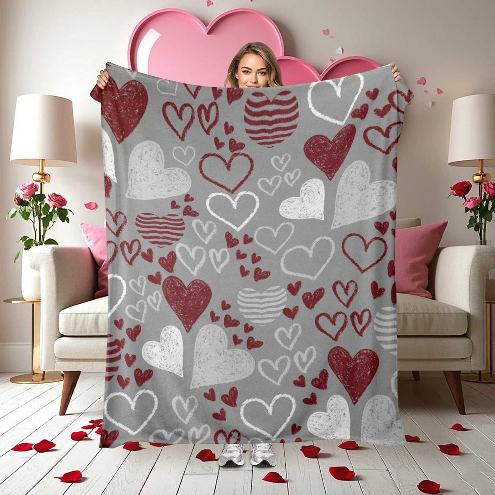 

Soft Flannel Line Heart Blanket Adds Romance With Its Delicate Touch Perfect For Valentine S Day Cuddling