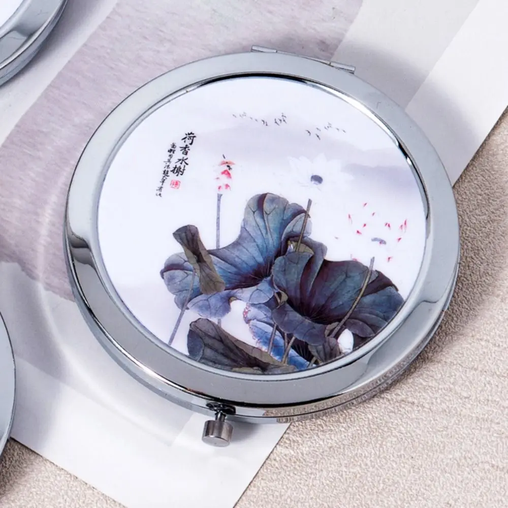 

Mini Metal Compact Mirror Chinese Ancient Style Pocket Size Mini Mirror Flower Folding Vanity Mirror Women