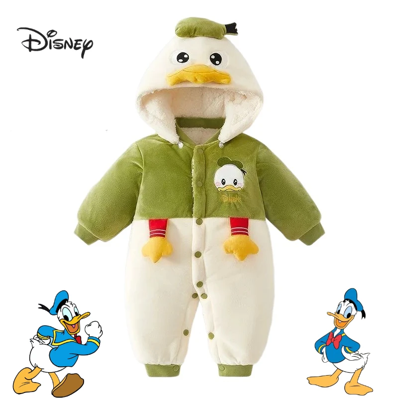 

Милый детский цельный термобелье с рисунком Дональда Дака Диснея, креативный зимний стеганый комбинезон унисекс, хлопковая куртка, подарок