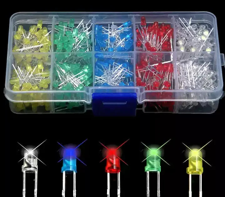 500Pcs Set LED Diodes Kit F3 3mm F5 5mm Diode 100PCS Each of 5 Colors Values Kinds Types with Box LED light emitting diode box