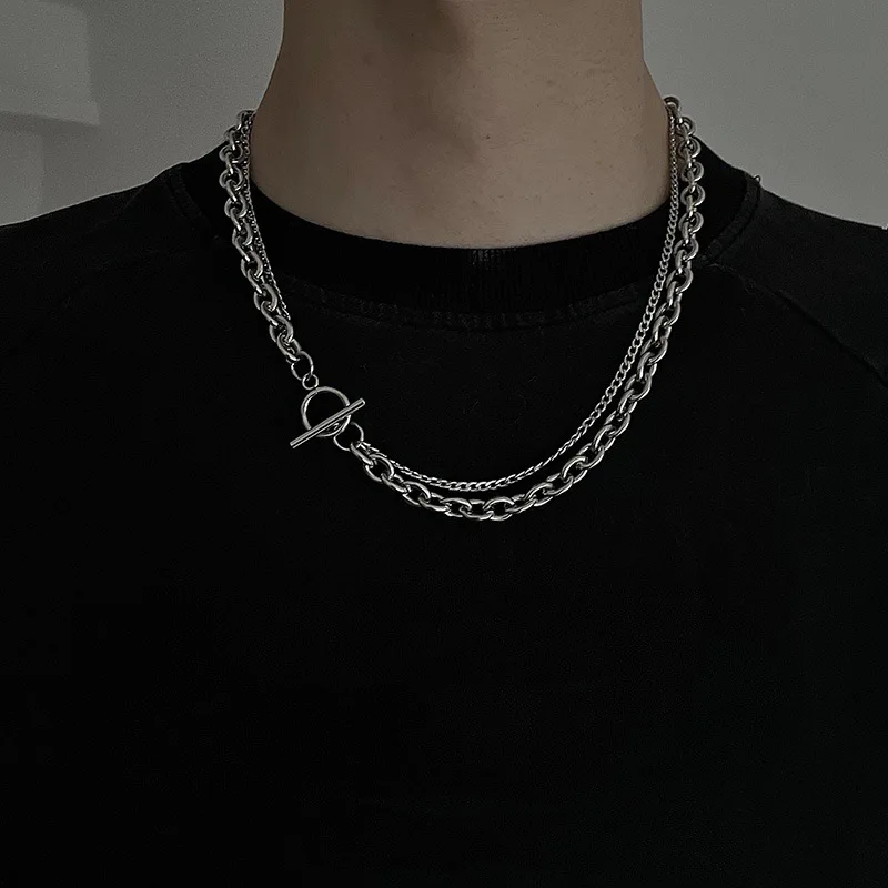 Mens Jewellery Hip-hop Double Layer OT Chain Necklace for Men Stainless Steel Necklace Punk Party Jewelery Gift Collar Hombre