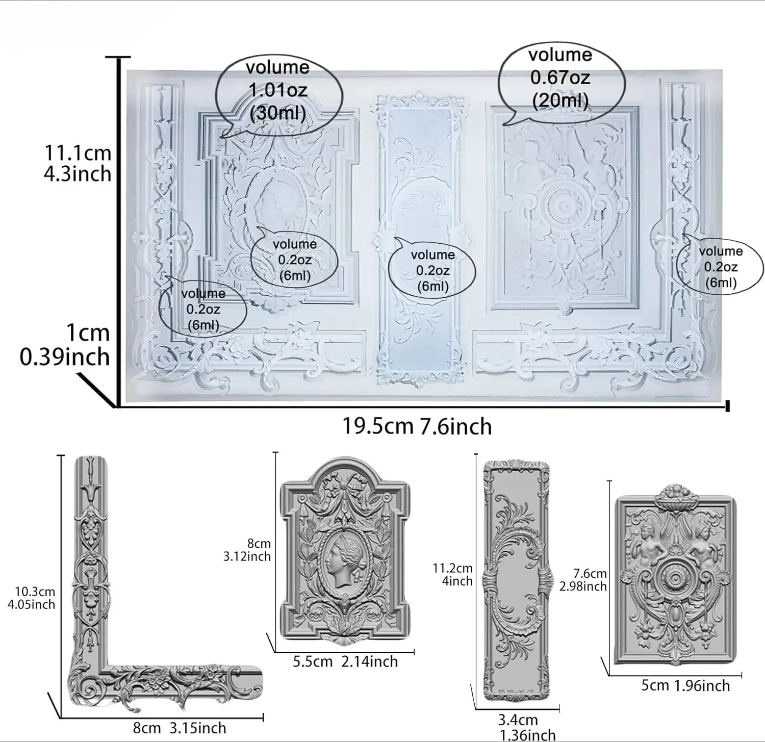 

VERIDIAN Baroque Style Silicone Molds Embossed Pattern Art Mold Fondant Cake Chocolate Mould Cake Decoraton Epoxy Resin Molds