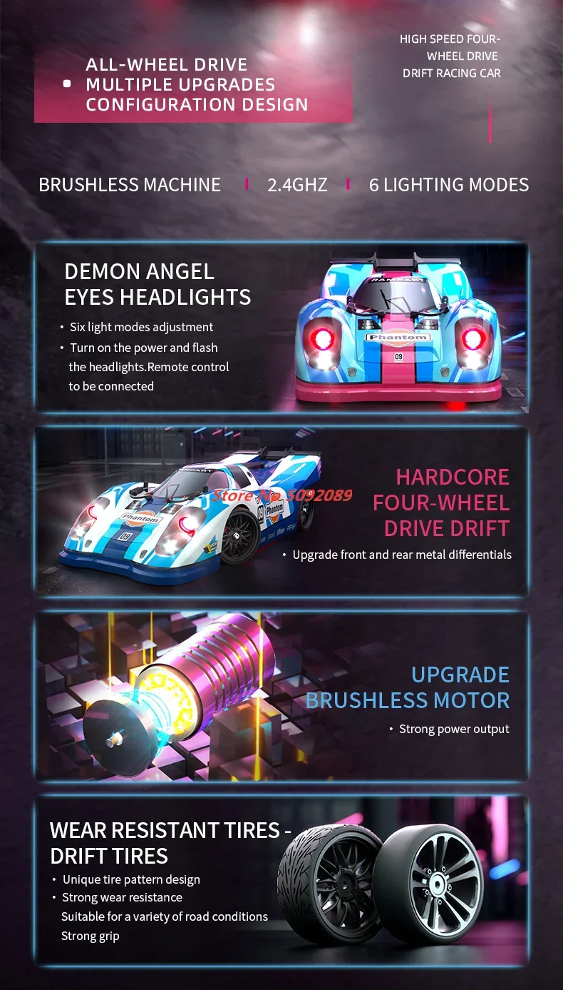 

70KM/H High Speed 1:16 Remote Control Car Brushless Remote Control Truck 2.4G Car Lighting Control RC Racing Drift Car Vehical