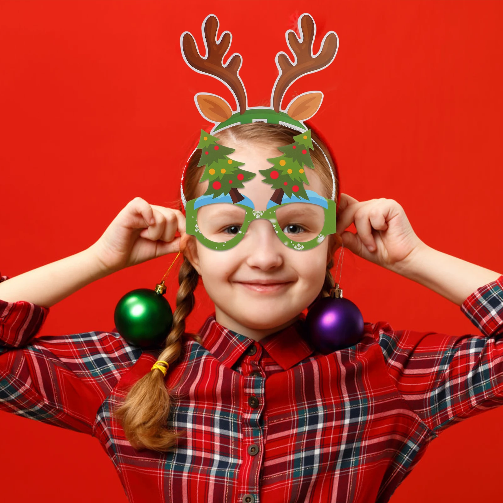 

1 Set Christmas Glasses Headbands Paper Party Eyewear Xmas Photo Props Reusable Festive Decorations Cartoon Eyeglasses Frames