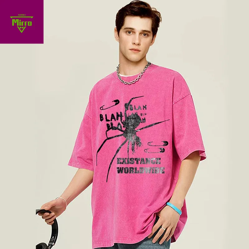 

【Mirrordust】230gShort SleeveTMen's Summer Round Neck Loose ShirtoversizeAmerican Retro Casual Top