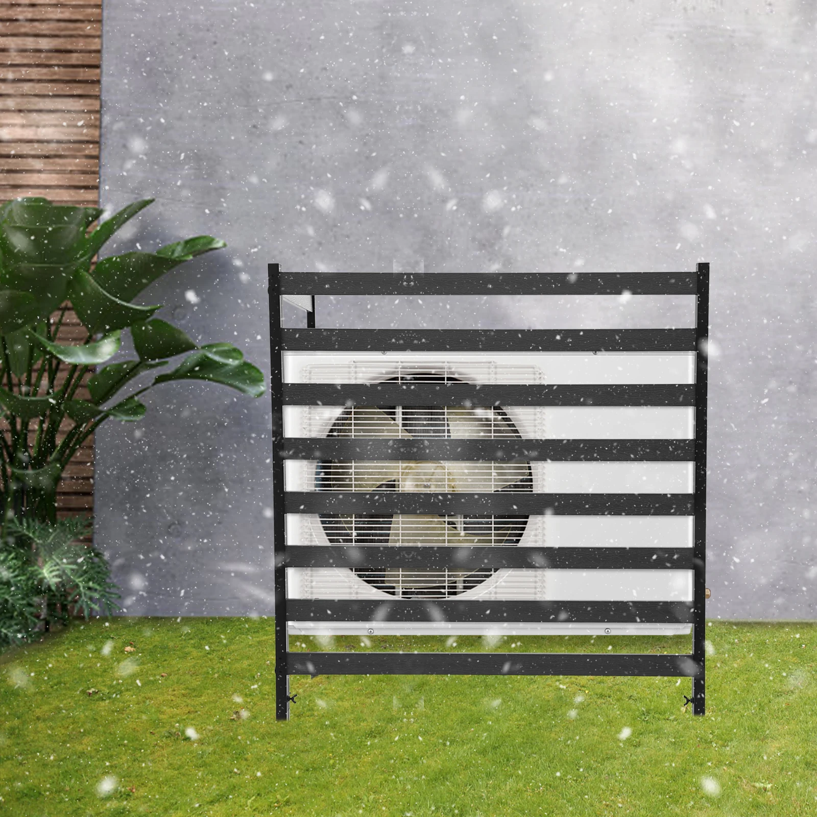 130x98.5cm Black Privacy Fence Panel, 2-Piece Air Conditioner Fence for Outdoor AC Unit, Weatherproof Slatted Design, Stable Windproof Structure, Smooth Line Decorative Barrier for Yard Garden