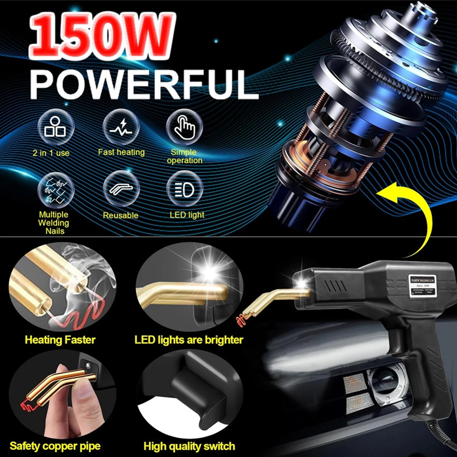 Black 50 W Plastic Welding Gun With 4 Kind Of Nails With EU Plug Hot Stapler Plastic Repair Welder Soldering Kit view 6