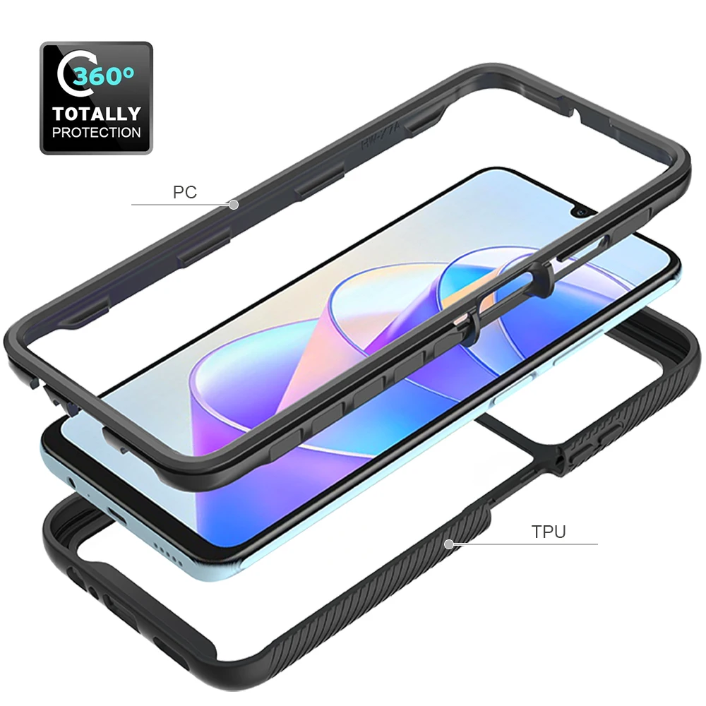 Bumper Clear Case for Huawei Honor X7a RKY-LX2 Luxury Front PC Frame Transparent Shockproof Soft Edges Hard Phone Cover HonorX7a