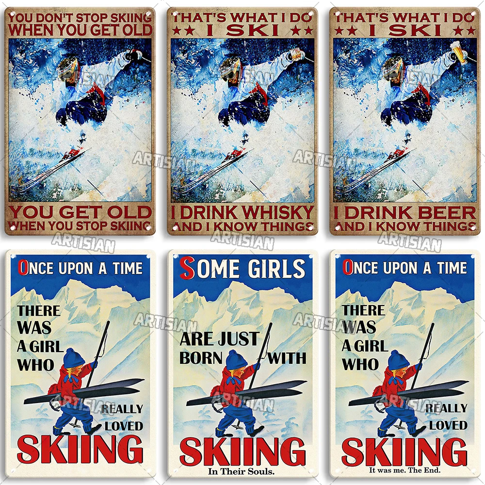 Artisian Skiing Metal Poster Snowboarding Tin Plate Sledding Sport Decorative Sign Wall Decor Garage Bar Pub Club Hotel Cafe