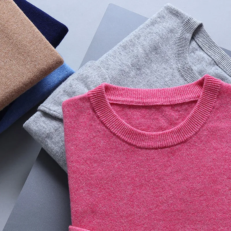 New Fashion Men Cashmere Pullover Round Collar Sweater Autumn Winter Warm Long Sleeve Loose Knitted Sweaters Business Casual Top
