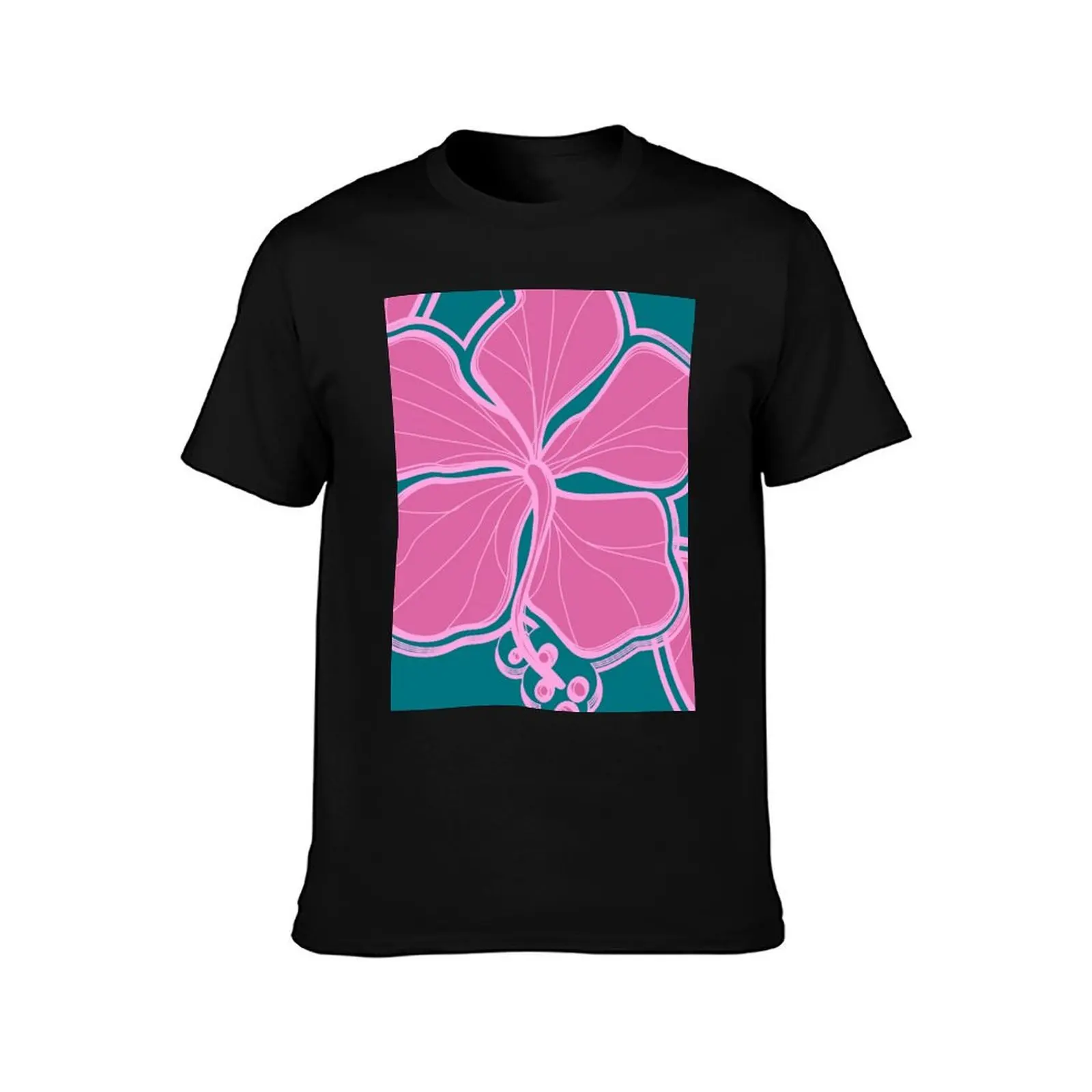 Kailua Hibiscus Hawaiian Engineered Floral - Pink- Teal T-Shirt Anti-Wrinkle Short Sleeve T-Shirt