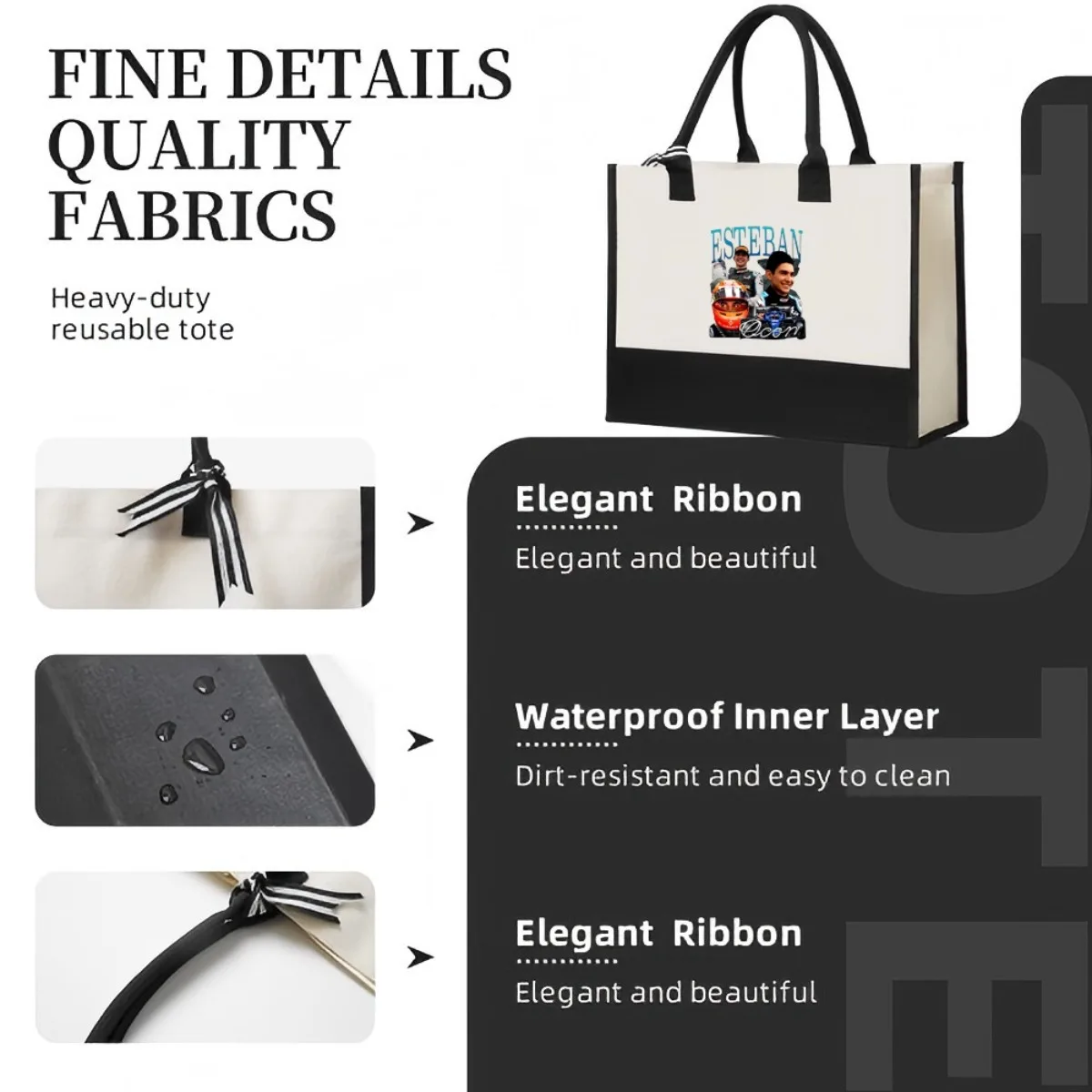 Esteban Ocon 2026 وصول جديد موضة عملية واسعة حقيبة حمل قابلة لإعادة الاستخدام نمط طباعة 2 لهجة الثقيلة حقيبة كتف كبيرة fo