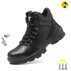 Zapatos de trabajo para hombre, botas de seguridad indestructibles impermeables para el trabajo, puntera de acero, calzado a prueba de pinchazos, botas negras, zapatos masculinos