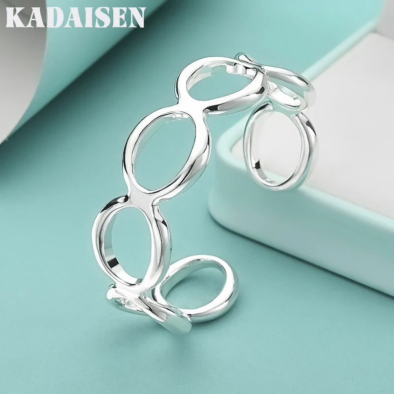 

925 Sterling Silver Hollow Round Ring Bangles Bracelet For Women Wedding Engagement Fashion Charm Jewelry