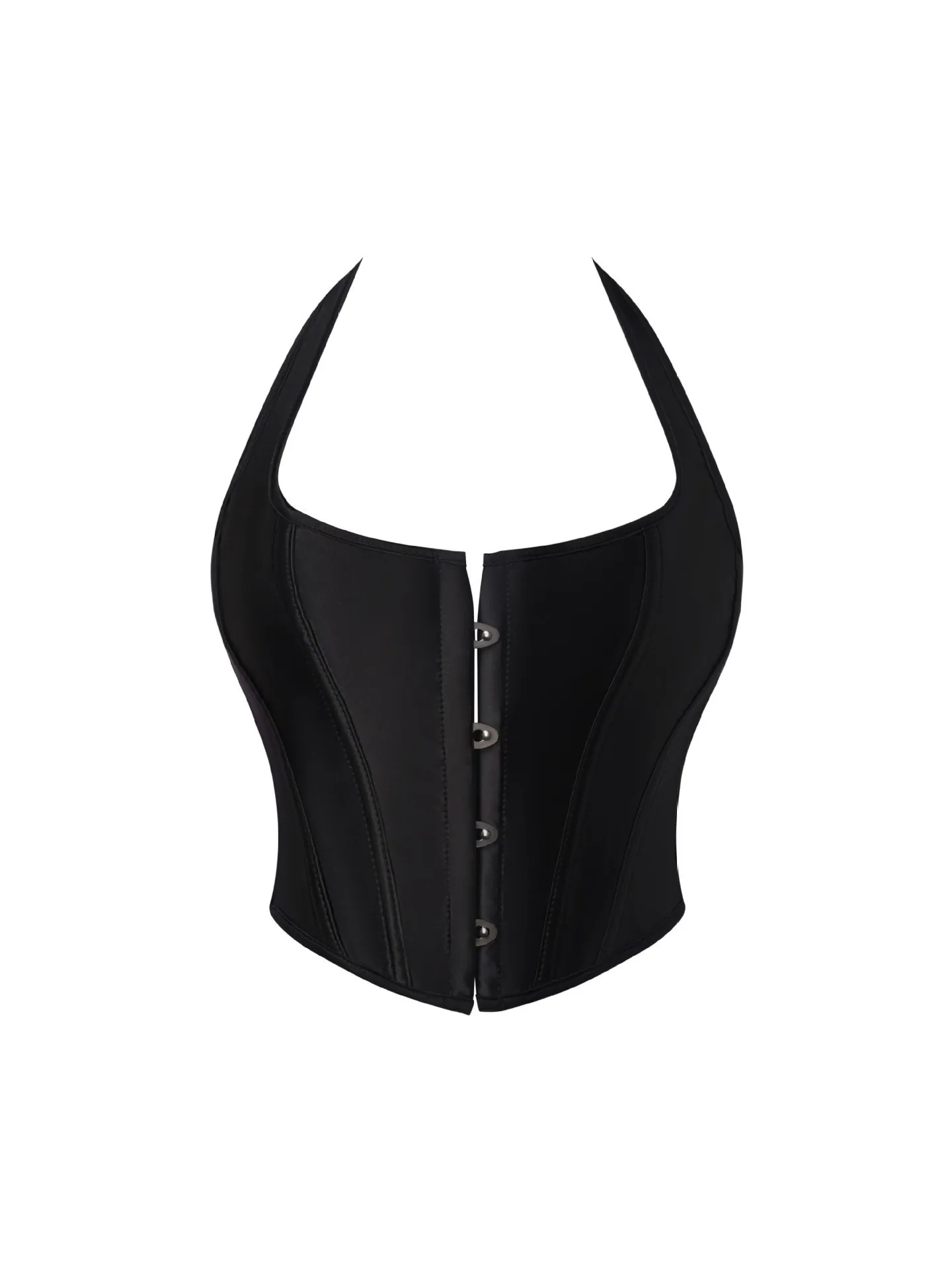 Top corsé de cuero sintético con cuello halter para mujer, con hebilla frontal, cordones en la espalda y diseño que estiliza la cintura. Bustier sexy para uso diario o en fiestas.