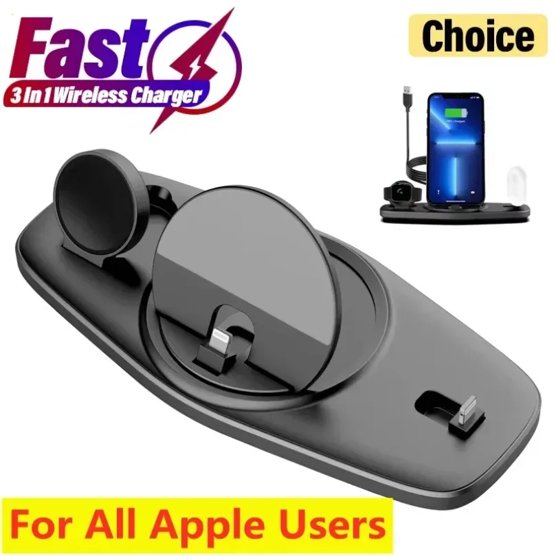 3 In 1 Fast Wireless Charger Charging Station Phone Chargers Holder Stand for iPhone 17 16 15 14 13 12 X Apple Watch 1-9 Airpods