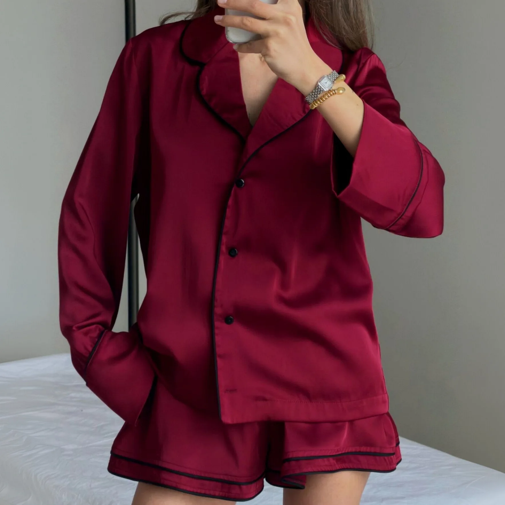 2026 Long-sleeved Shorts Underwear Pajamas Three-piece Autumn Loungewear