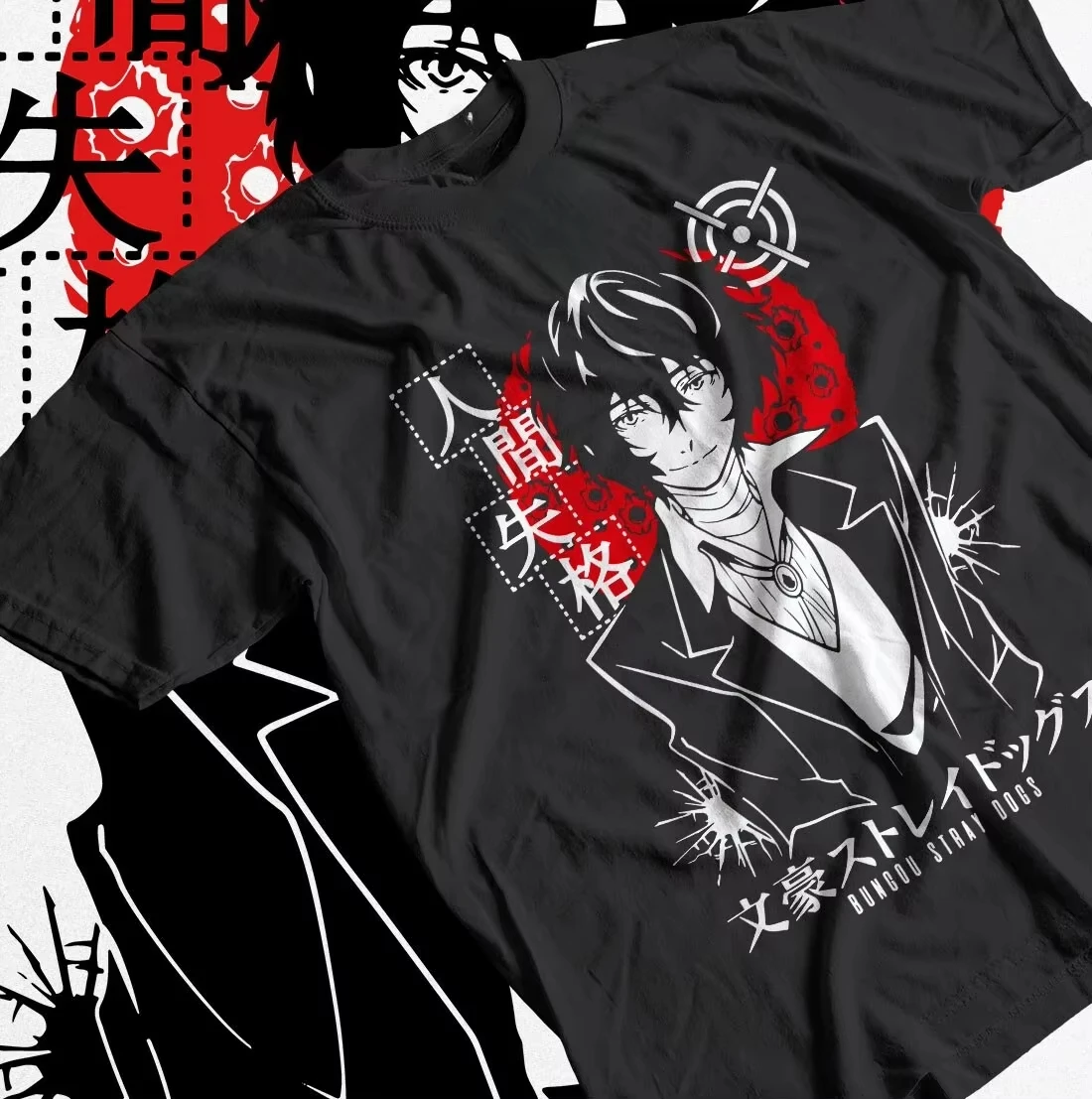 Bungo Stray Dogs Single Sided T-shirt Dazai Osamu Ningen Shikkaku Dark Anime Print Cotton Tee For Seinen Detective Anime Fans