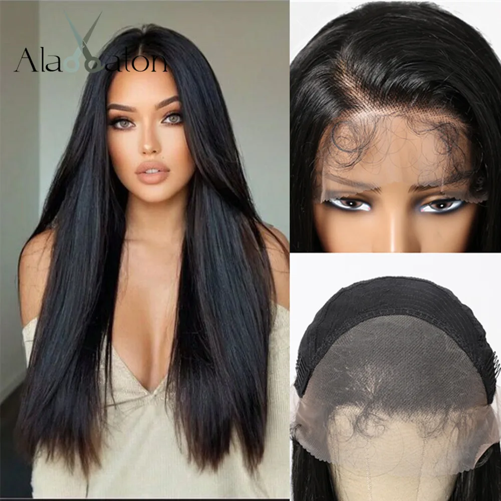 

ALAN EATON 13*4 Lace Front Synthetic Wigs Natural Black Lace Wig Long Smooth Straight Wig Soft Daily Party Hair High Temperature