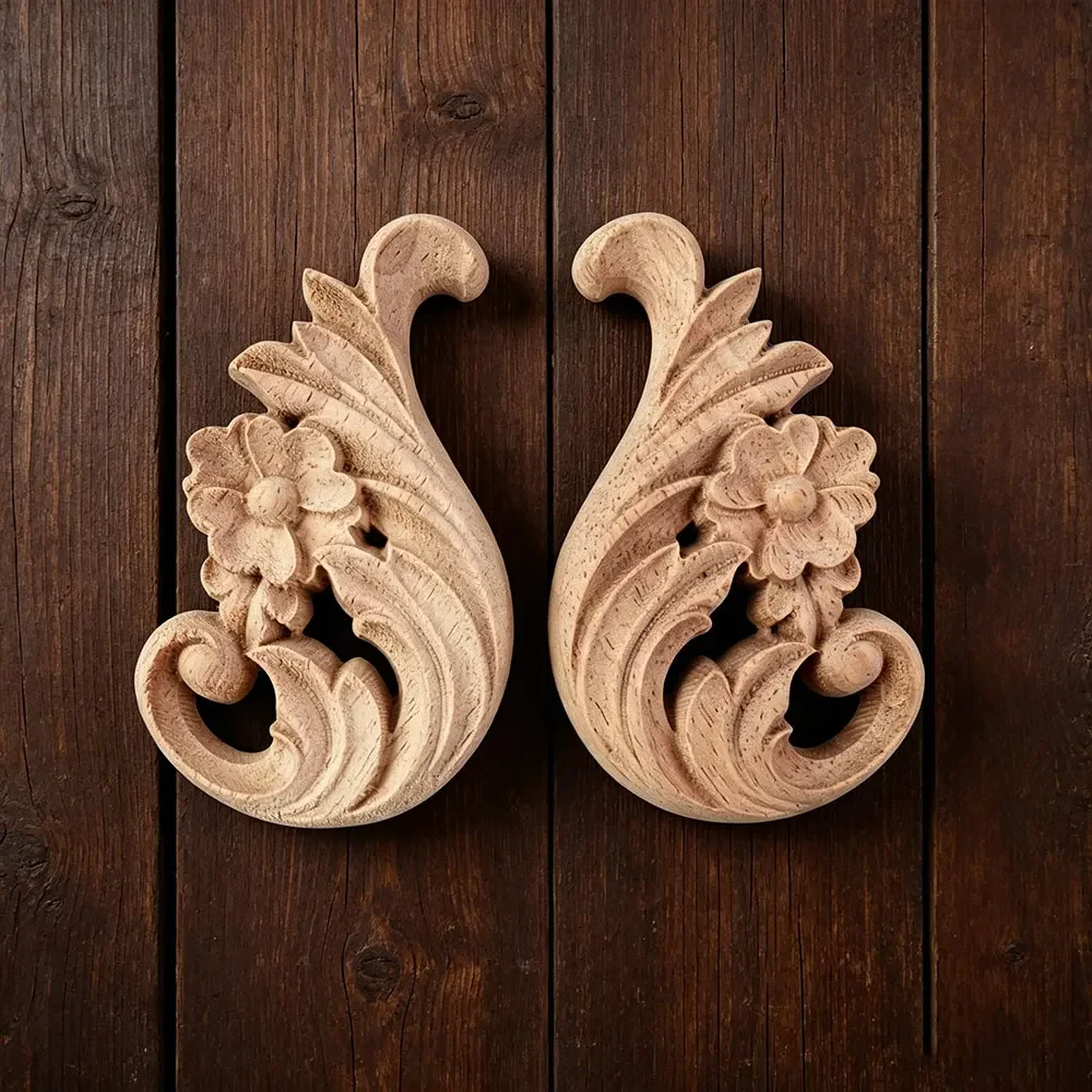 10PCS Woodcarving Decal Corner Applique Frame Door Decorate Wall Doors Furniture Decorative Figurines Wooden Miniatures