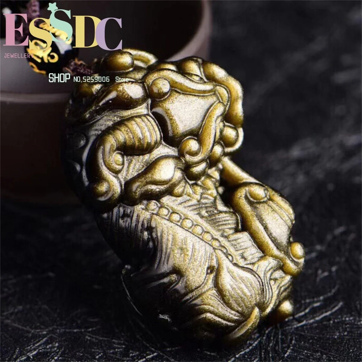 Natural Gold Obsidian 90 Degree Right Angle Pixiu Pendant for Men and Women's Skew Head Ruyi PiXqiu Crystal Necklace Wholesale
