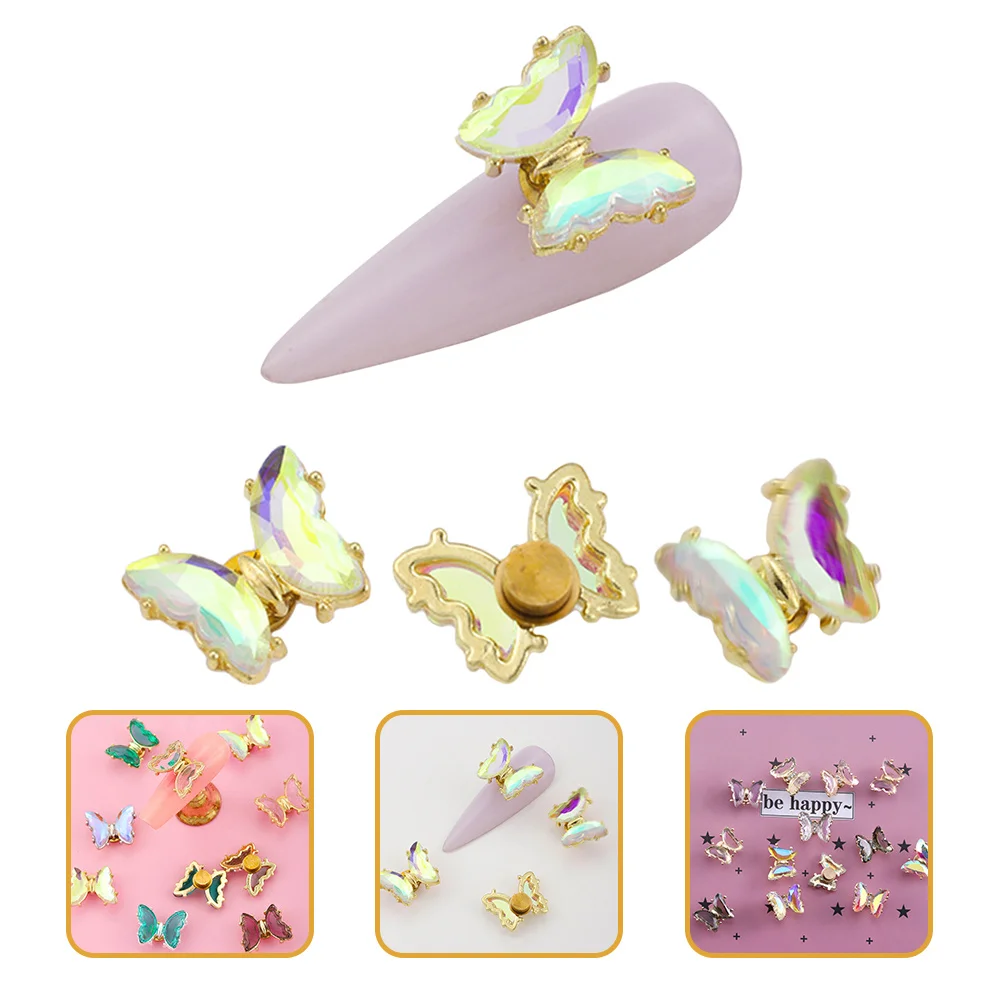 5 Stück auffällige erhöhte Schmetterlings-Nagelkunst-Strasssteine, einzigartiges Design, stilvolle Farben, Nageljuwelen, Para-Strasssteine für Nägel