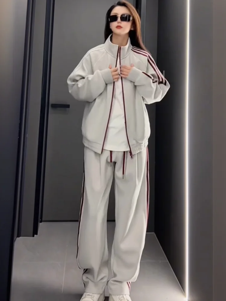 

ex American Color Blo Sportswear Hoodie Set Casual Outerwear Knife Pants Two Piece Set Cotton Blend Long Sve