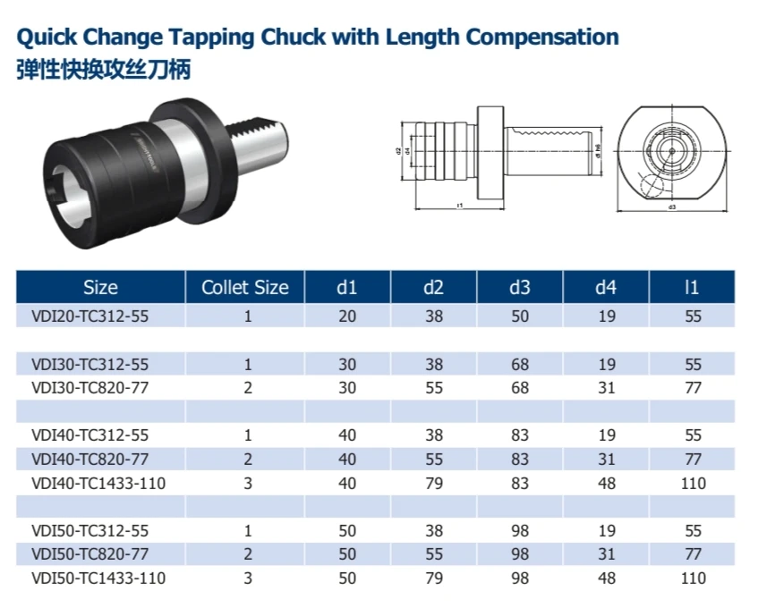 

Держатель инструмента VDI, быстросменный держатель инструмента для нарезания резьбы, телескопическое устройство для нарезания резьбы DIN69880 VDI40/VDI50-TC312-55