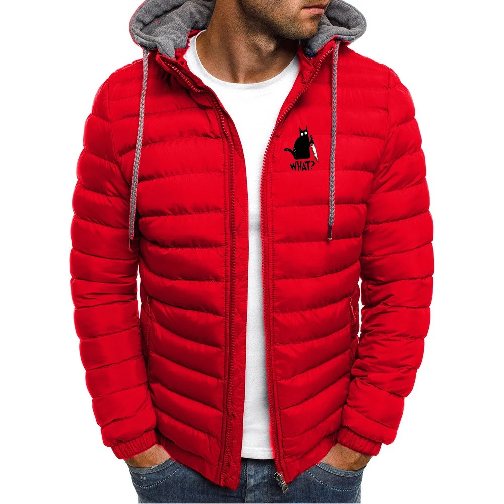 2025 Cappotto per il tempo libero da uomo autunno e inverno Coltello divertente Gatto Cartone animato stampato Logo Stampa Fodera in cotone Felpe con cappuccio Giacca comoda